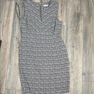 Calvin Klein Black and White Tweed Midi Dress